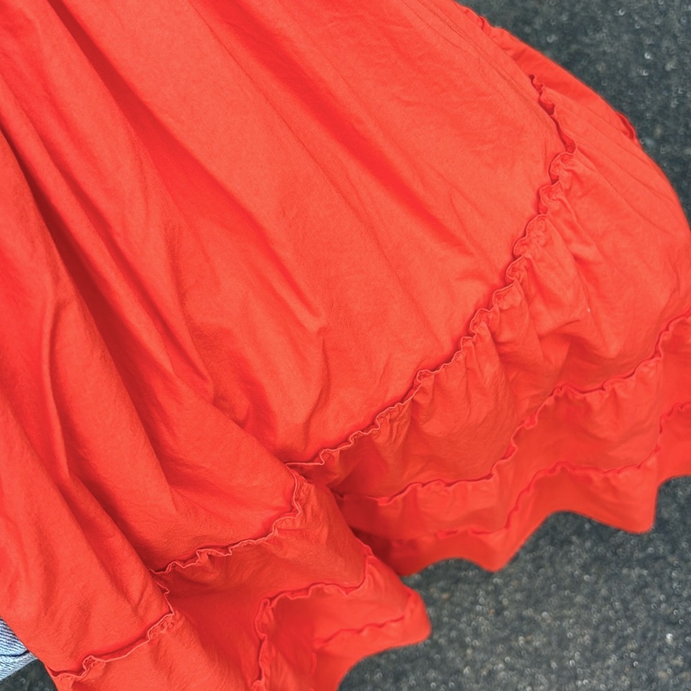 Quince Orange Ruffle-Sleeve Tiered Midi Dress - Picture 3 of 8